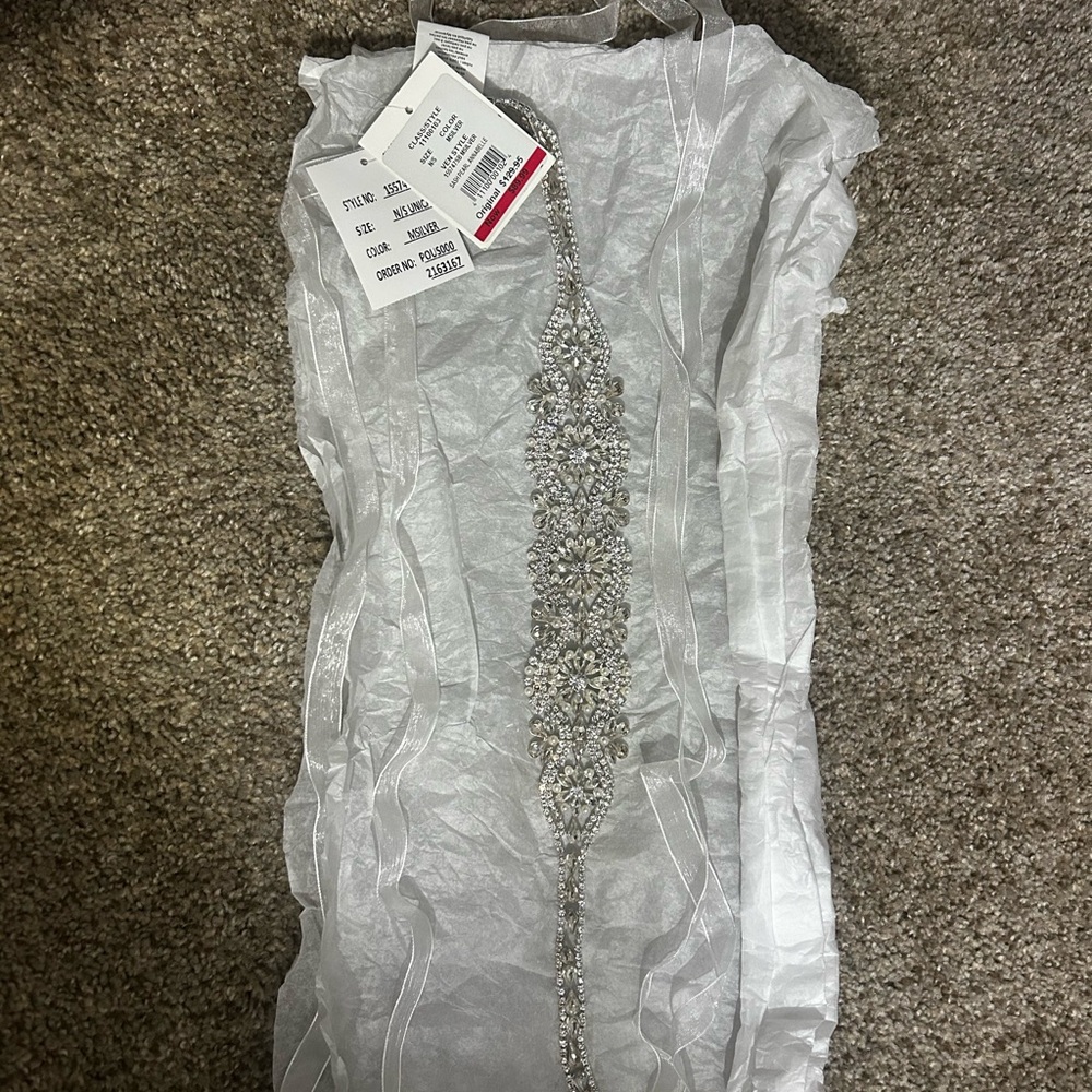 Elegant Silver pearl wedding belt Embellishment David’s bridal